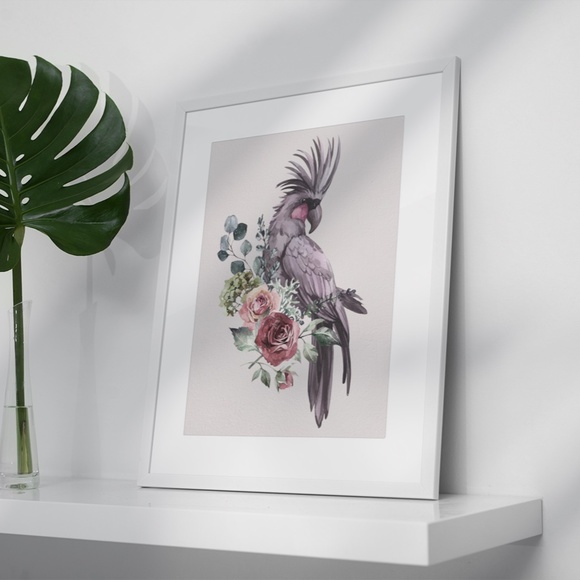 Floral Black Cockatoo Watercolor Illustration Wall Art Print Poster Unframed - Picture 9 of 10